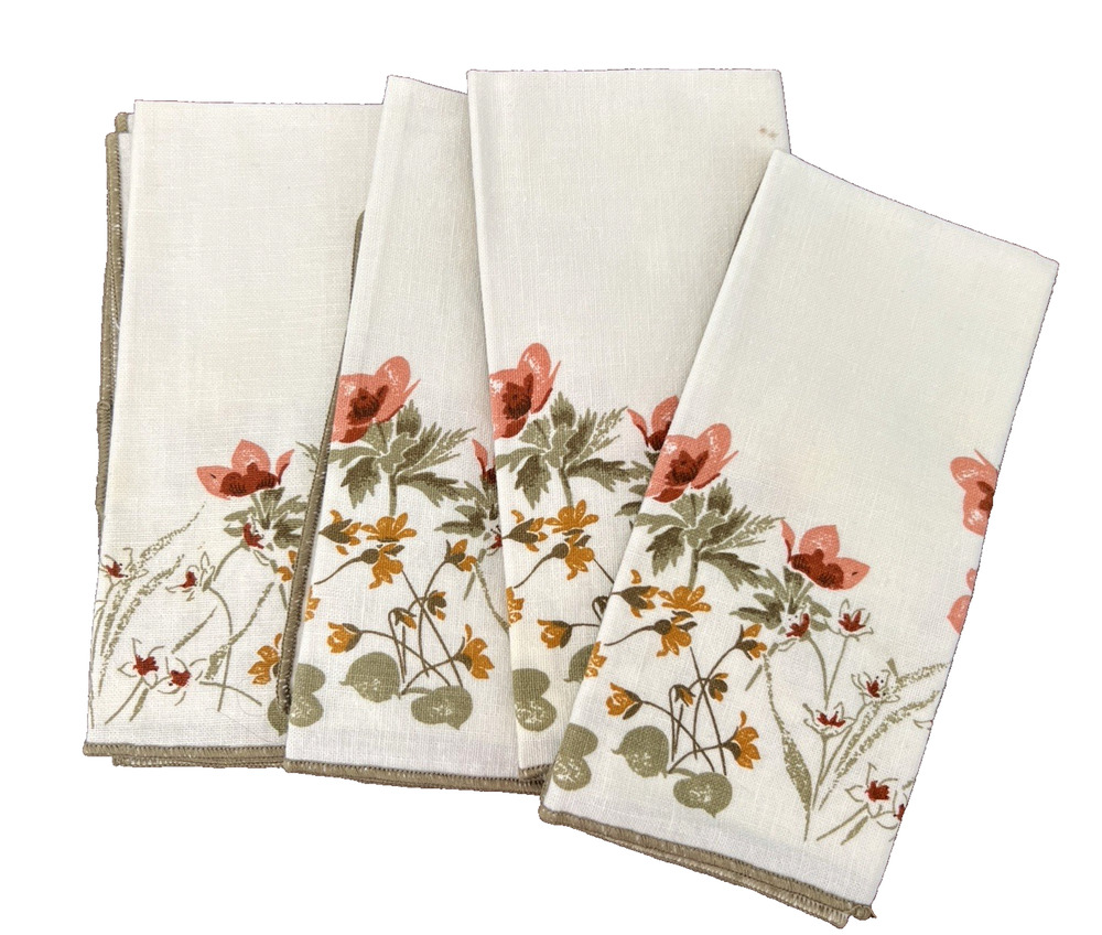 VTG Vera Neumann All Cotton Napkins Orange Poppies Floral